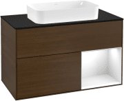 Тумба под раковину Villeroy & Boch Finion 100х50,1 см с подсветкой МДФ шпон грецкого ореха/стекло черное матовое F252GFGN