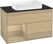 Тумба під раковину Villeroy & Boch Finion 100х50,1 см із підсвічуванням МДФ шпон дуба/скло чорне матове G242PCPC