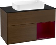 Тумба під раковину Villeroy & Boch Finion 100х50,1 см з підсвічуванням МДФ шпон волоського горіха/скло чорне матове F252HBGN