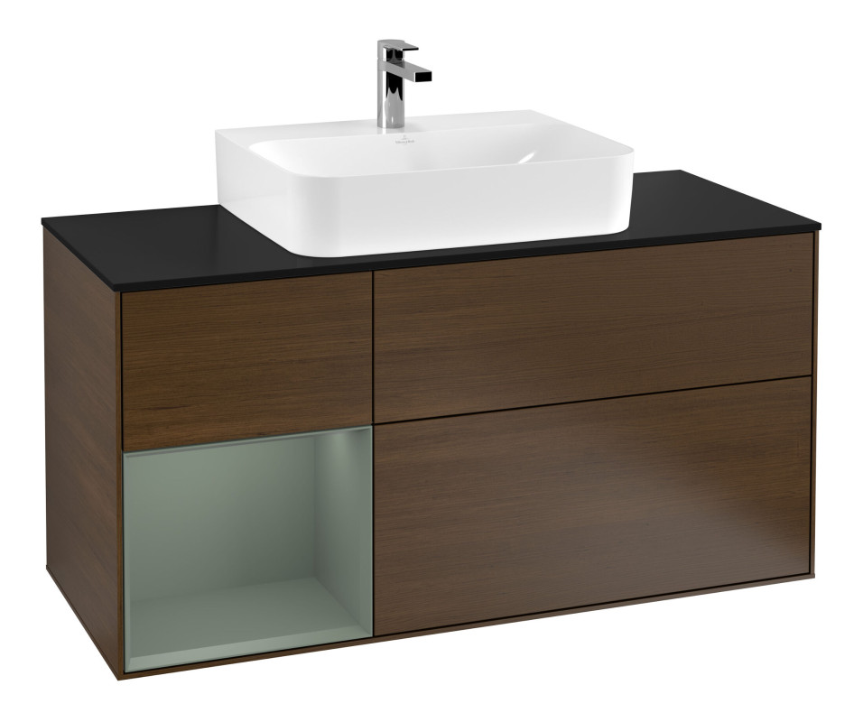 Тумба под раковину Villeroy & Boch Finion 120х50,1 см с подсветкой МДФ шпон грецкого ореха/стекло черное матовое F162GMGN