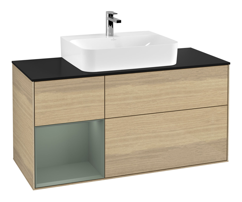 Тумба под раковину Villeroy & Boch Finion 120х50,1 см с подсветкой МДФ шпон дуба/стекло черное матовое F162GMPC