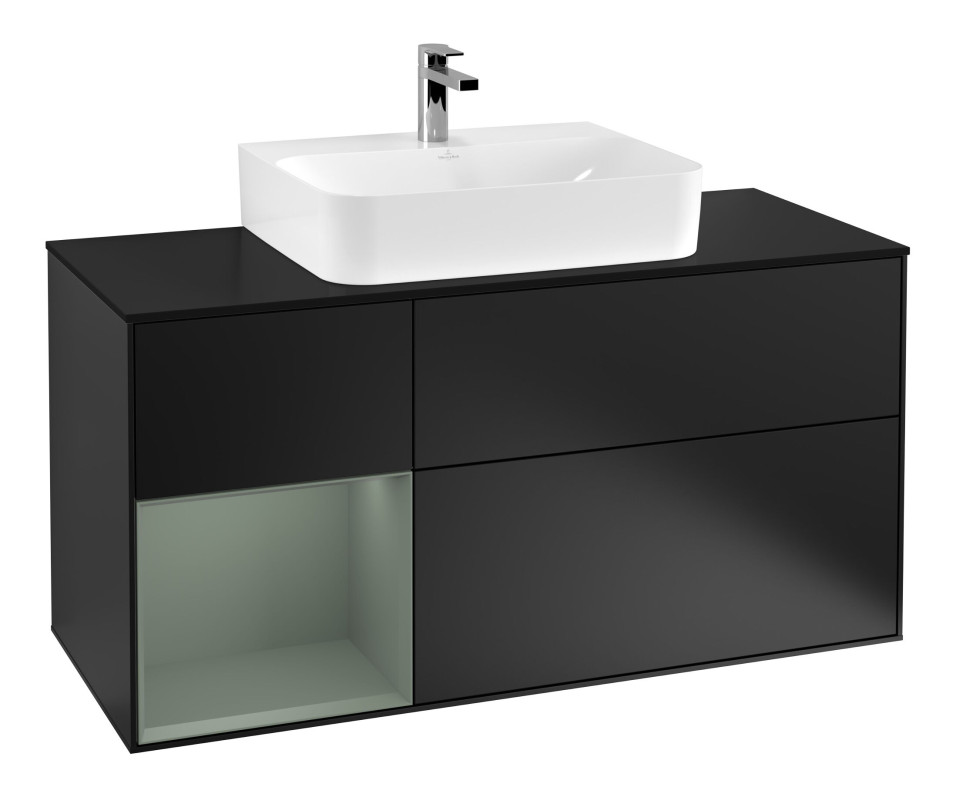 Тумба под раковину Villeroy & Boch Finion 120х50,1 см с подсветкой МДФ черный матовый лак/стекло черное матовое F162GMPD