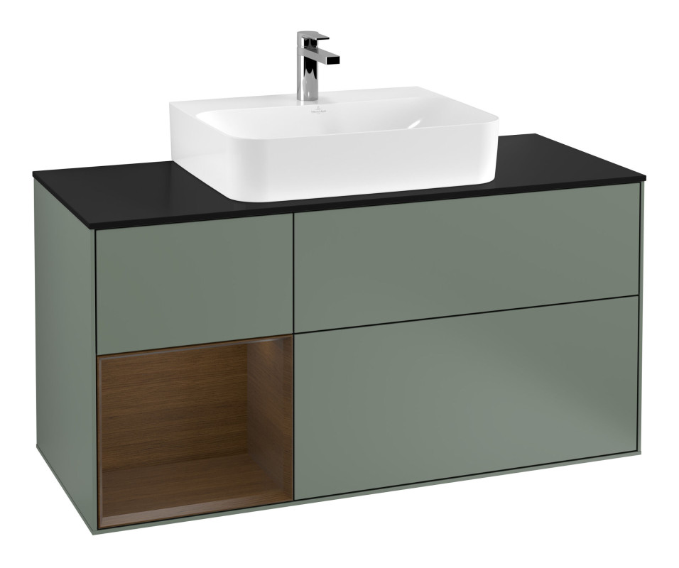 Тумба под раковину Villeroy & Boch Finion 120х50,1 см с подсветкой МДФ оливковый матовый лак/стекло черное матовое F162GNGM