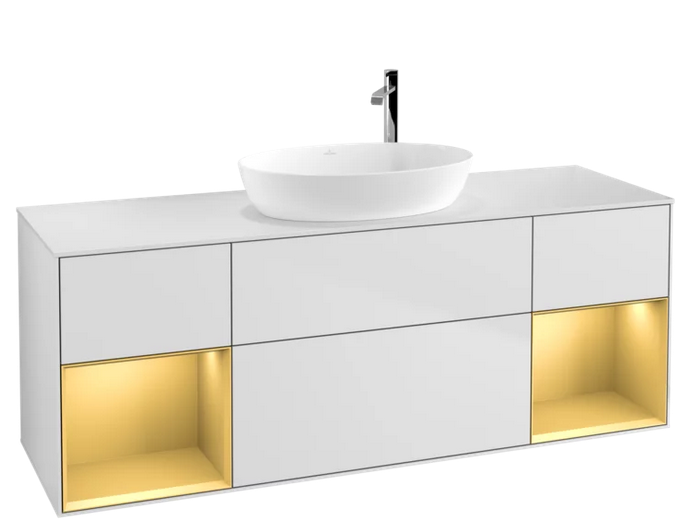 Тумба під раковину Villeroy & Boch Finion 160х50,1 см із підсвічуванням МДФ білий матовий лак/скло біле матове G981HFMT