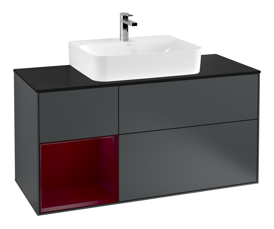 Тумба под раковину Villeroy & Boch Finion 120х50,1 см с подсветкой МДФ темно-синий матовый лак/стекло черное матовое F162HBHG