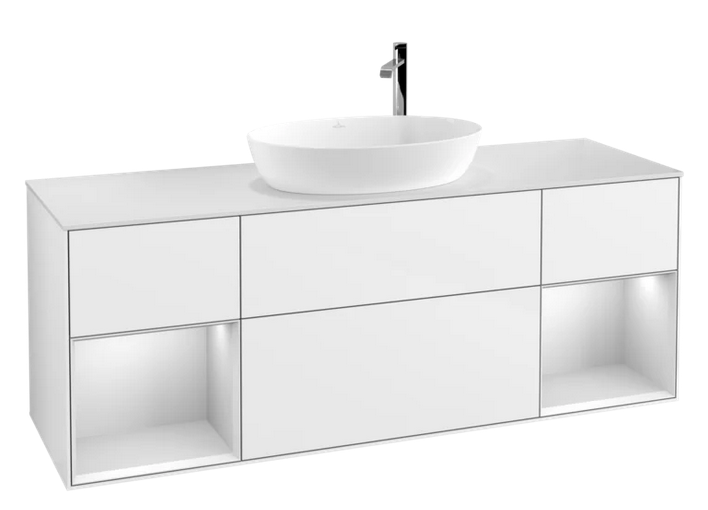 Тумба под раковину Villeroy & Boch Finion 160х50,1 см с подсветкой МДФ глянцевый белый лак/стекло белое матовое G981MTGF