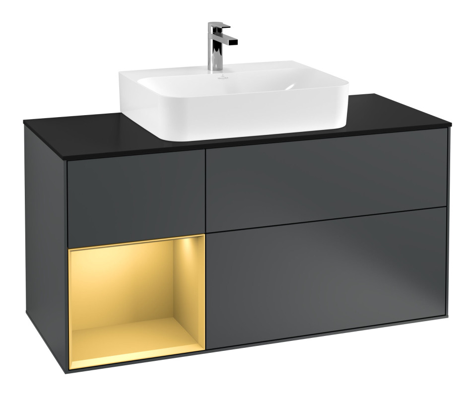 Тумба під раковину Villeroy & Boch Finion 120х50,1 см із підсвічуванням МДФ темно-синій матовий лак/скло чорне матове F162HFHG