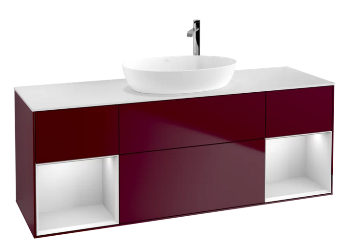 Тумба під раковину Villeroy & Boch Finion 160х50,1 см з підсвічуванням МДФ півонія матовий лак/скло біле матове G981MTHB