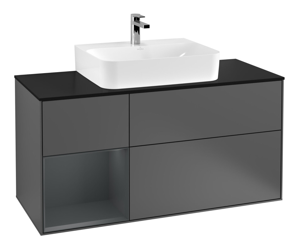 Тумба под раковину Villeroy & Boch Finion 120х50,1 см с подсветкой МДФ антрацит матовый лак/стекло черное матовое F162HGGK