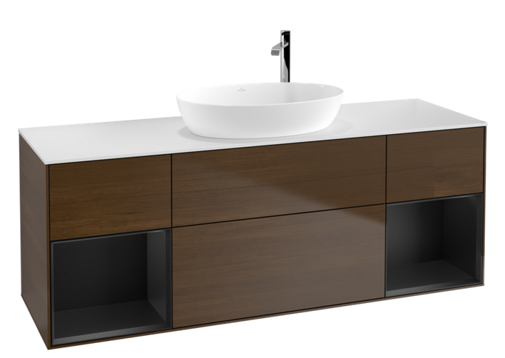 Тумба під раковину Villeroy & Boch Finion 160х50,1 см із підсвічуванням МДФ шпон волоського горіха/скло біле матове G981PDGN