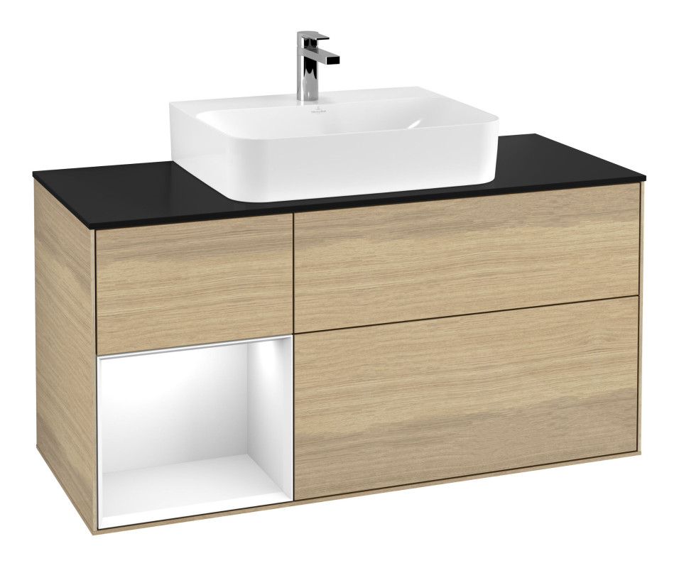 Тумба под раковину Villeroy & Boch Finion 120х50,1 см с подсветкой МДФ шпон дуба/стекло черное матовое F162GFPC