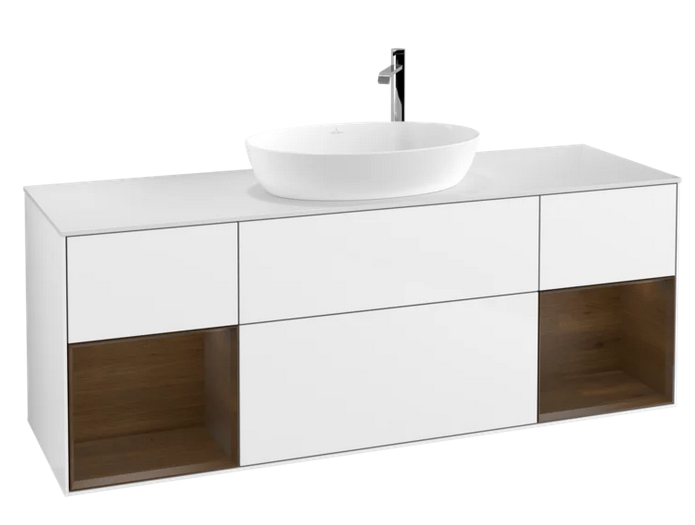 Тумба під раковину Villeroy & Boch Finion 160х50,1 см з підсвіткою МДФ білий глянцевий лак/скло біле матове G981GNGF