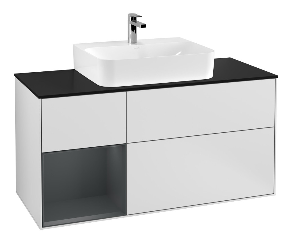 Тумба під раковину Villeroy & Boch Finion 120х50,1 см із підсвічуванням МДФ білий матовий лак/скло чорне матове F162HGMT