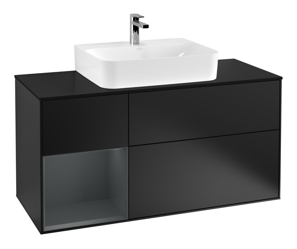 Тумба под раковину Villeroy & Boch Finion 120х50,1 см с подсветкой МДФ черный матовый лак/стекло черное матовое F162HGPD
