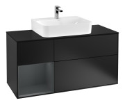 Тумба под раковину Villeroy & Boch Finion 120х50,1 см с подсветкой МДФ черный матовый лак/стекло черное матовое F162HGPD