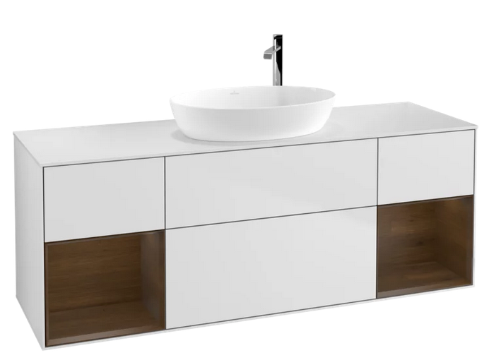 Тумба під раковину Villeroy & Boch Finion 160х50,1 см із підсвічуванням МДФ білий матовий лак/скло біле матове G981GNMT