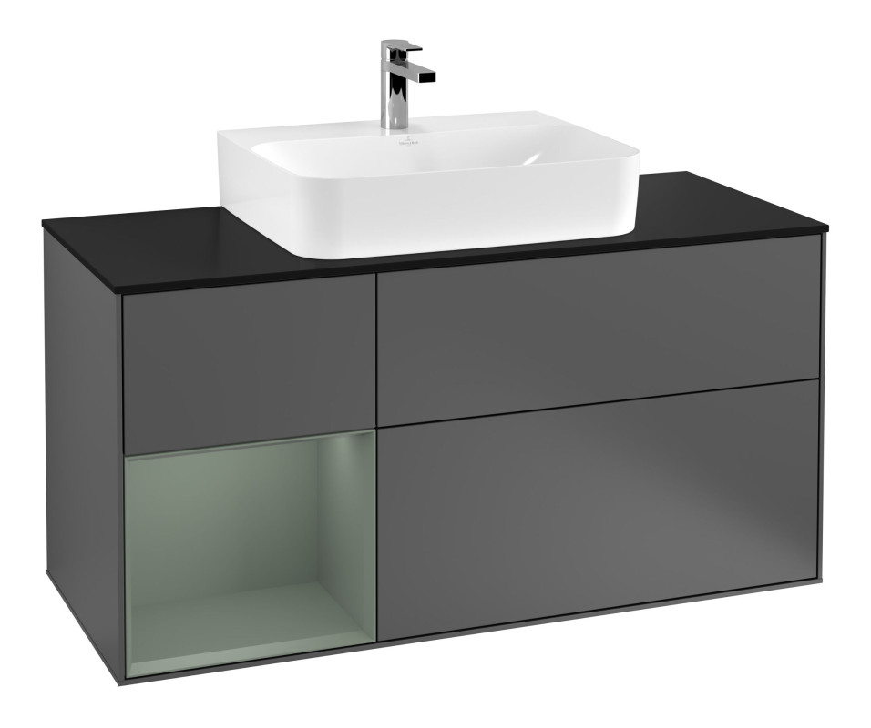 Тумба под раковину Villeroy & Boch Finion 120х50,1 см с подсветкой МДФ антрацит матовый лак/стекло черное матовое F162GMGK