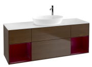 Тумба під раковину Villeroy & Boch Finion 160х50,1 см із підсвічуванням МДФ шпон волоського горіха/скло біле матове G981HBGN