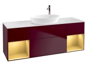 Тумба під раковину Villeroy & Boch Finion 160х50,1 см з підсвічуванням МДФ півонія матовий лак/скло біле матове G981HFHB
