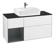 Тумба під раковину Villeroy & Boch Finion 120х50,1 см із підсвічуванням МДФ білий глянцевий лак/скло чорне матове F162HGGF