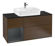Тумба под раковину Villeroy & Boch Finion 120х50,1 см с подсветкой МДФ шпон грецкого ореха/стекло черное матовое F162HGGN