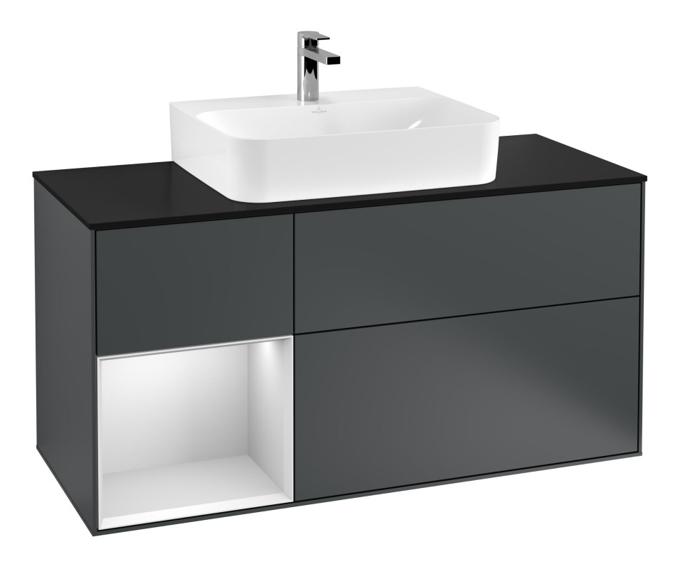 Тумба під раковину Villeroy & Boch Finion 120х50,1 см із підсвічуванням МДФ темно-синій матовий лак/скло чорне матове F162MTHG