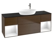 Тумба під раковину Villeroy & Boch Finion 160х50,1 см із підсвічуванням МДФ шпон волоського горіха/скло чорне матове G982GFGN