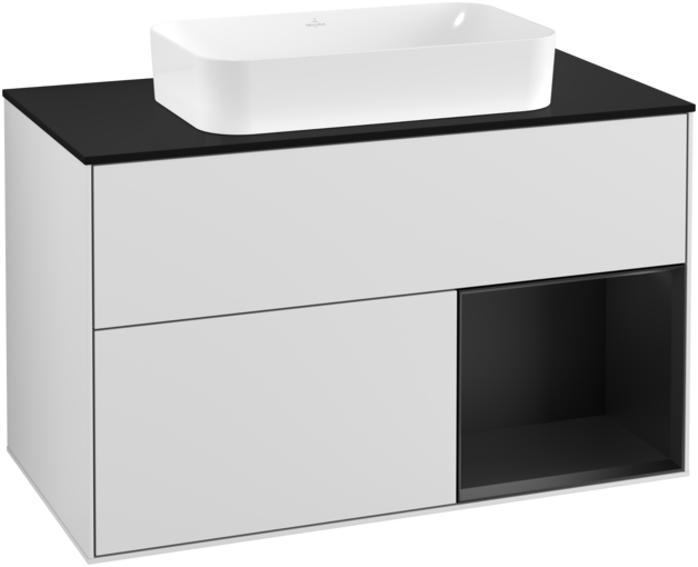 Тумба под раковину Villeroy & Boch Finion 100х50,1 см с подсветкой МДФ белый матовый лак/стекло черное матовое F252PDMT