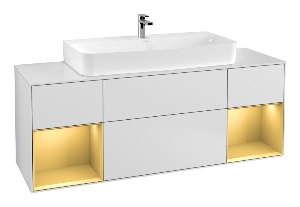 Тумба под раковину Villeroy & Boch Finion 160х50,1 см с подсветкой МДФ белый матовый лак/стекло белое матовое F211HFMT