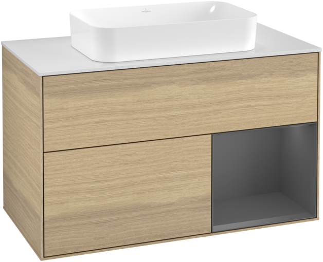 Тумба под раковину Villeroy & Boch Finion 100х50,1 см с подсветкой МДФ шпон дуба/стекло белое матовое F251GKPC