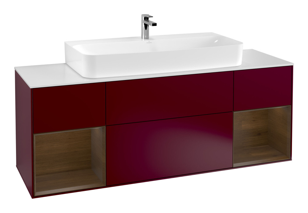 Тумба под раковину Villeroy & Boch Finion 160х50,1 см с подсветкой МДФ пион матовый лак/стекло белое матовое F211GNHB