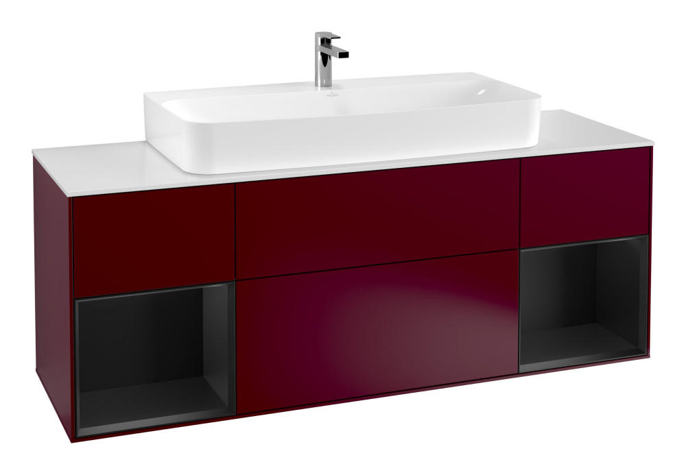 Тумба под раковину Villeroy & Boch Finion 160х50,1 см с подсветкой МДФ пион матовый лак/стекло белое матовое F211PDHB