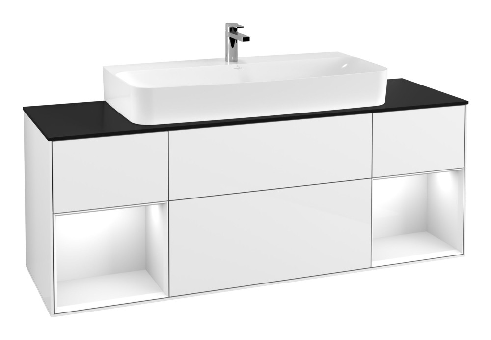 Тумба под раковину Villeroy & Boch Finion 160х50,1 см с подсветкой МДФ глянцевый белый лак/стекло черное матовое F212GFGF