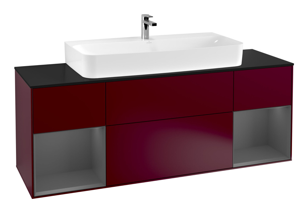 Тумба под раковину Villeroy & Boch Finion 160х50,1 см с подсветкой МДФ пион матовый лак/стекло черное матовое F212GKHB