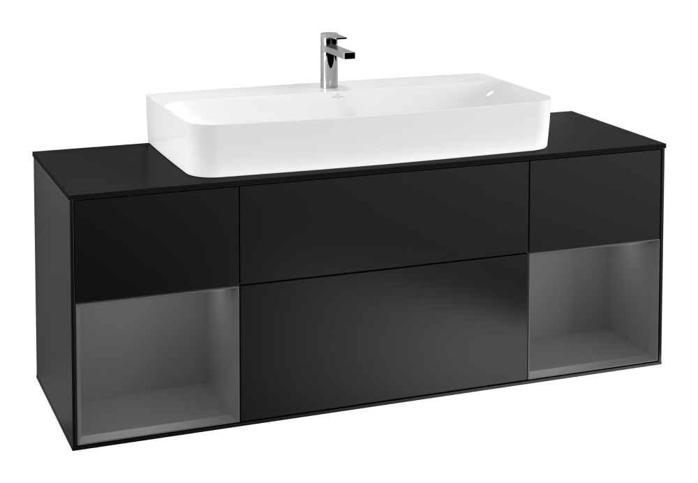 Тумба под раковину Villeroy & Boch Finion 160х50,1 см с подсветкой МДФ черный матовый лак/стекло черное матовое F212GKPD