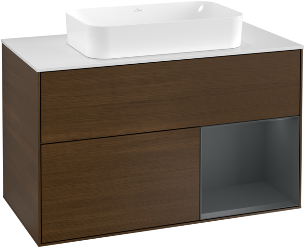 Тумба под раковину Villeroy & Boch Finion 100х50,1 см с подсветкой МДФ шпон грецкого ореха/стекло белое матовое F251HGGN
