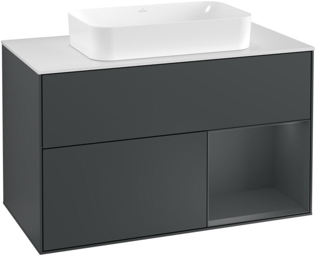 Тумба под раковину Villeroy & Boch Finion 100х50,1 см с подсветкой МДФ темно-синий матовый лак/стекло белое матовое F251HGHG