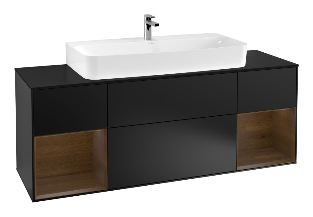 Тумба под раковину Villeroy & Boch Finion 160х50,1 см с подсветкой МДФ черный матовый лак/стекло черное матовое F212GNPD