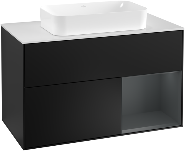 Тумба под раковину Villeroy & Boch Finion 100х50,1 см с подсветкой МДФ черный матовый лак/стекло белое матовое F251HGPD