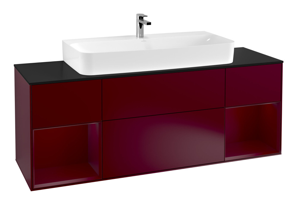 Тумба под раковину Villeroy & Boch Finion 160х50,1 см с подсветкой МДФ пион матовый лак/стекло черное матовое F212HBHB