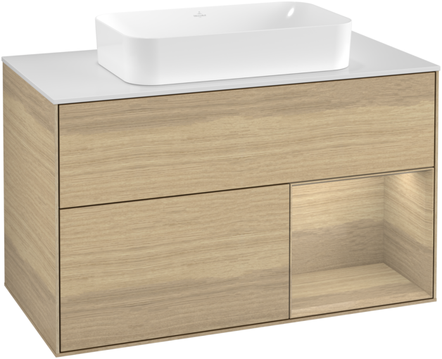 Тумба под раковину Villeroy & Boch Finion 100х50,1 см с подсветкой МДФ шпон дуба/стекло белое матовое F251PCPC