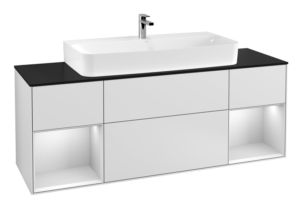 Тумба под раковину Villeroy & Boch Finion 160х50,1 см с подсветкой МДФ белый матовый лак/стекло черное матовое F212MTMT