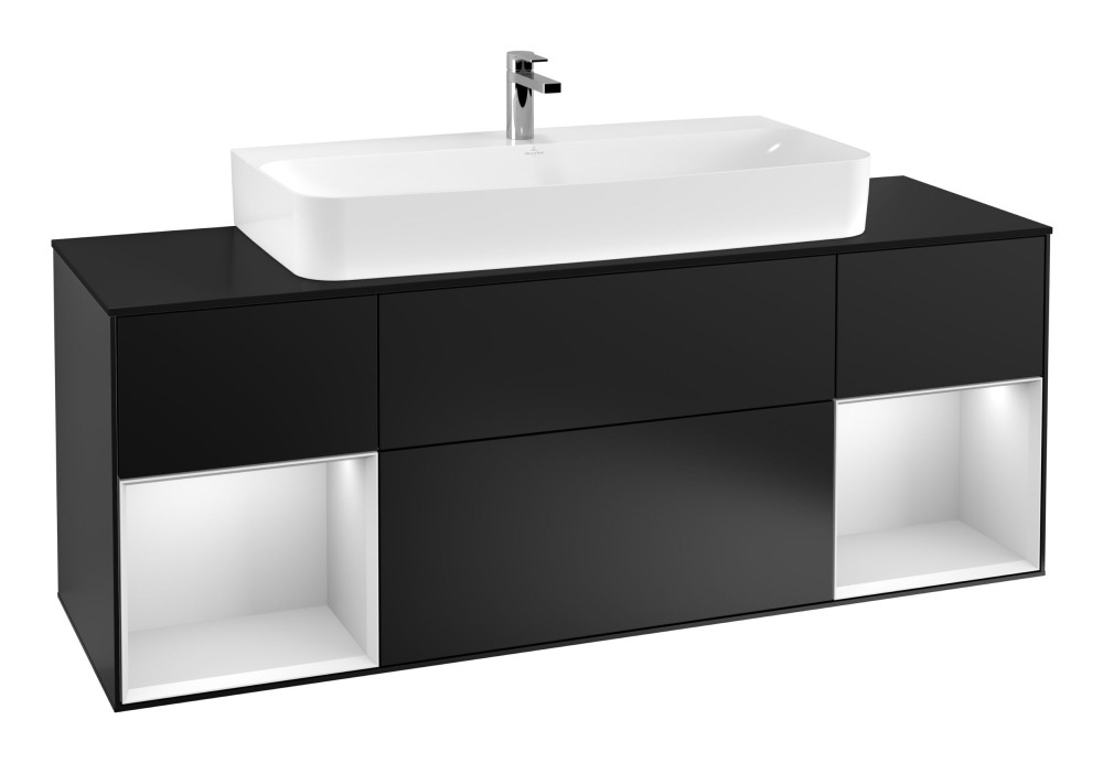 Тумба под раковину Villeroy & Boch Finion 160х50,1 см с подсветкой МДФ черный матовый лак/стекло черное матовое F212MTPD