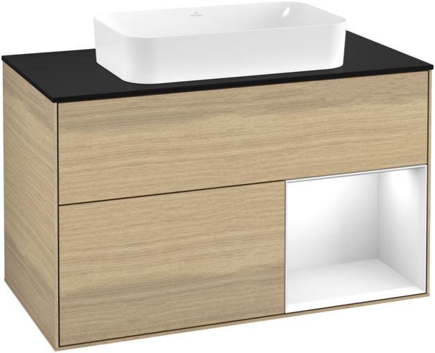 Тумба под раковину Villeroy & Boch Finion 100х50,1 см с подсветкой МДФ шпон дуба/стекло черное матовое F252GFPC