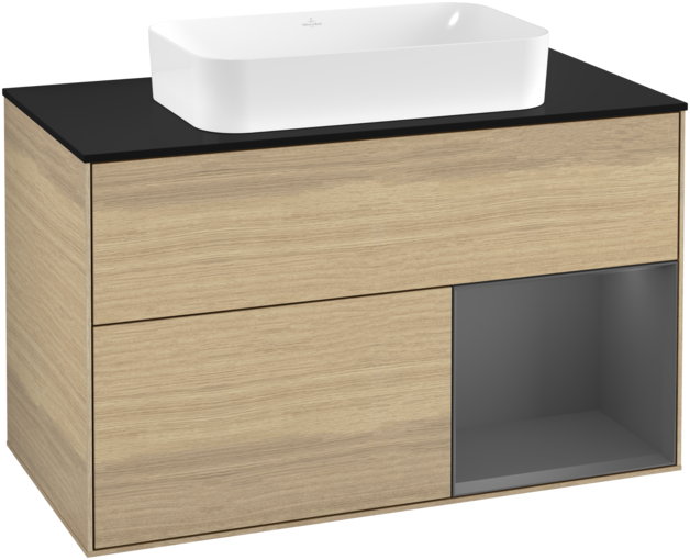 Тумба под раковину Villeroy & Boch Finion 100х50,1 см с подсветкой МДФ шпон дуба/стекло черное матовое F252GKPC