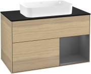 Тумба под раковину Villeroy & Boch Finion 100х50,1 см с подсветкой МДФ шпон дуба/стекло черное матовое F252GKPC