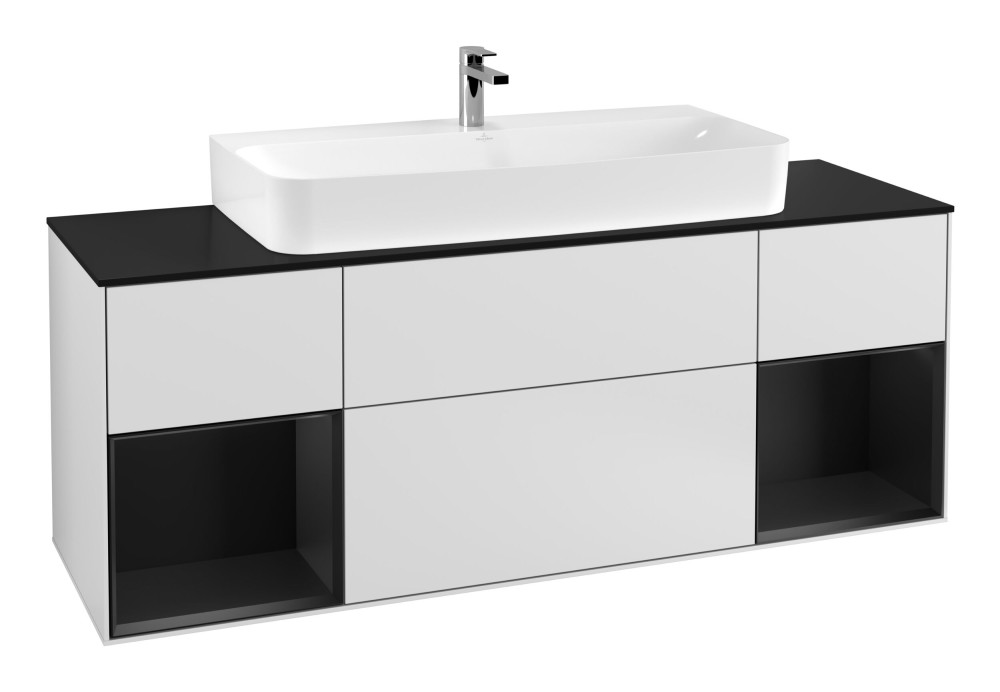 Тумба под раковину Villeroy & Boch Finion 160х50,1 см с подсветкой МДФ белый матовый лак/стекло черное матовое F212PDMT