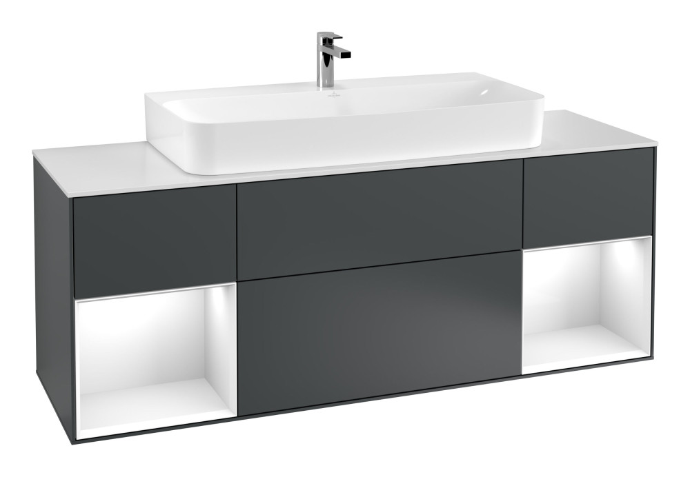 Тумба под раковину Villeroy & Boch Finion 160х50,1 см с подсветкой МДФ темно-синий матовый лак/стекло белое матовое F211GFHG