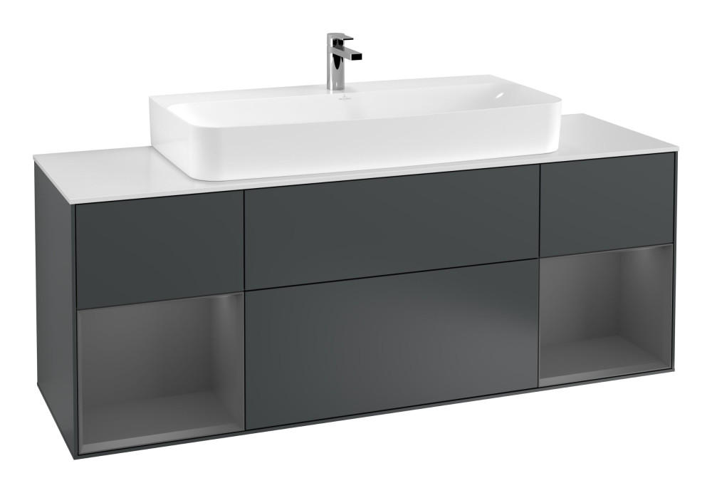 Тумба під раковину Villeroy & Boch Finion 160х50,1 см із підсвічуванням МДФ темно-синій матовий лак/скло біле матове F211GKHG