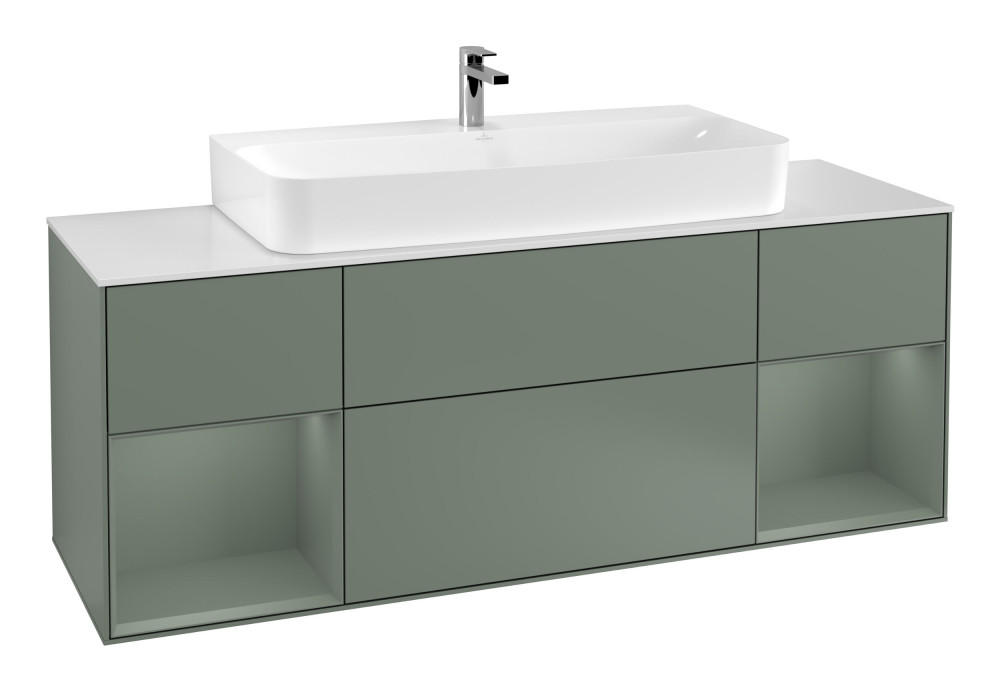 Тумба під раковину Villeroy & Boch Finion 160х50,1 см із підсвічуванням МДФ оливковий матовий лак/скло біле матове F211GMGM